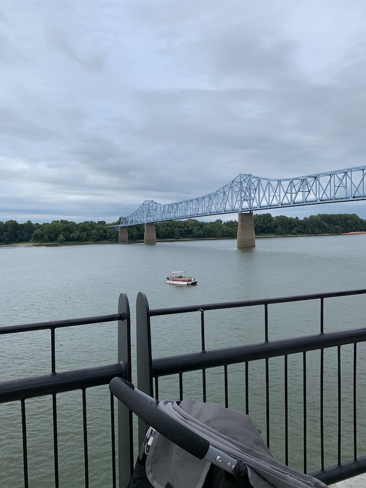 ohio river and blue bridge in owensboro kentucky riverfront smothers park